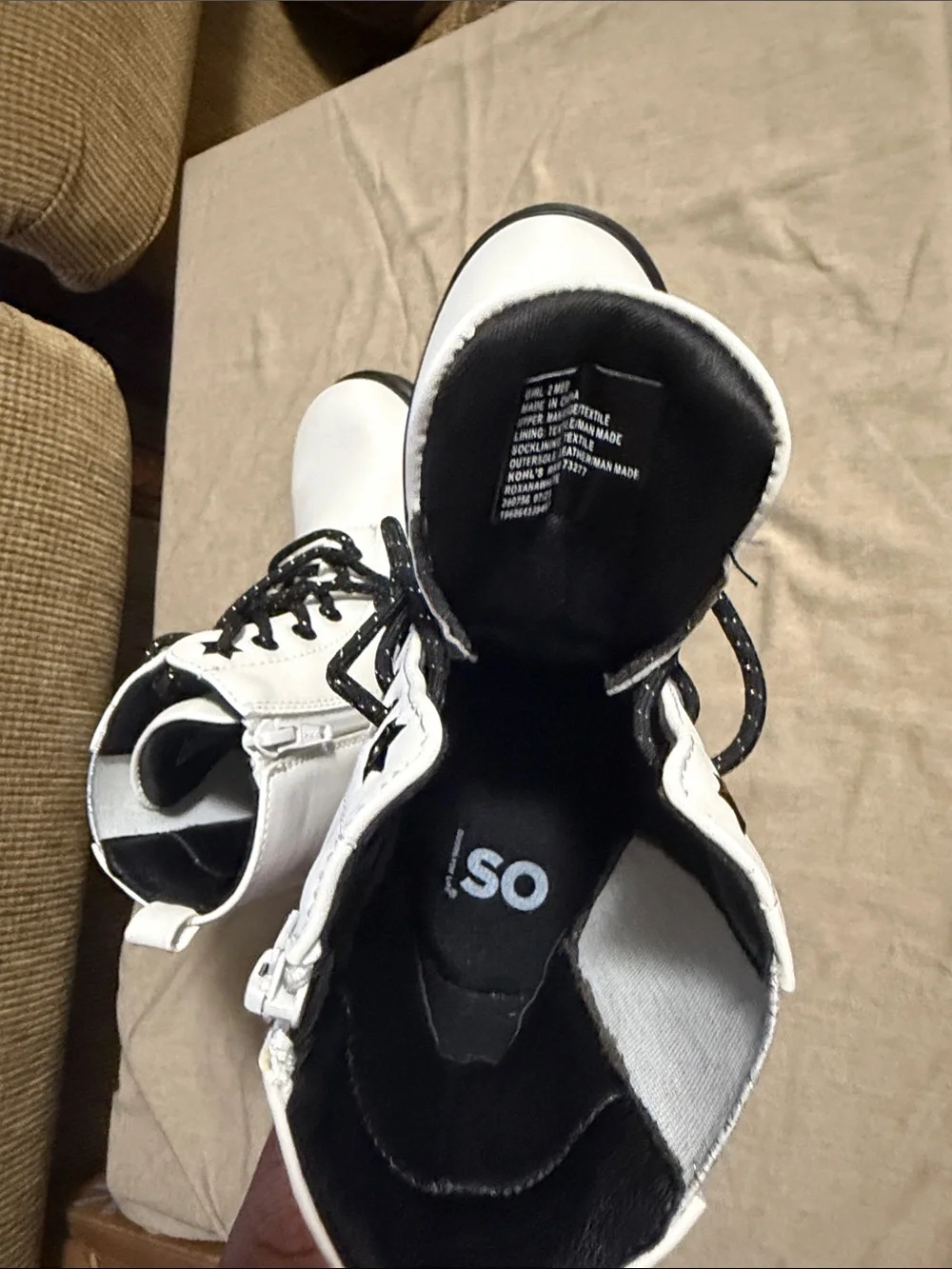 SO White Kids Lace-Up Combat Boots with Black Laces
